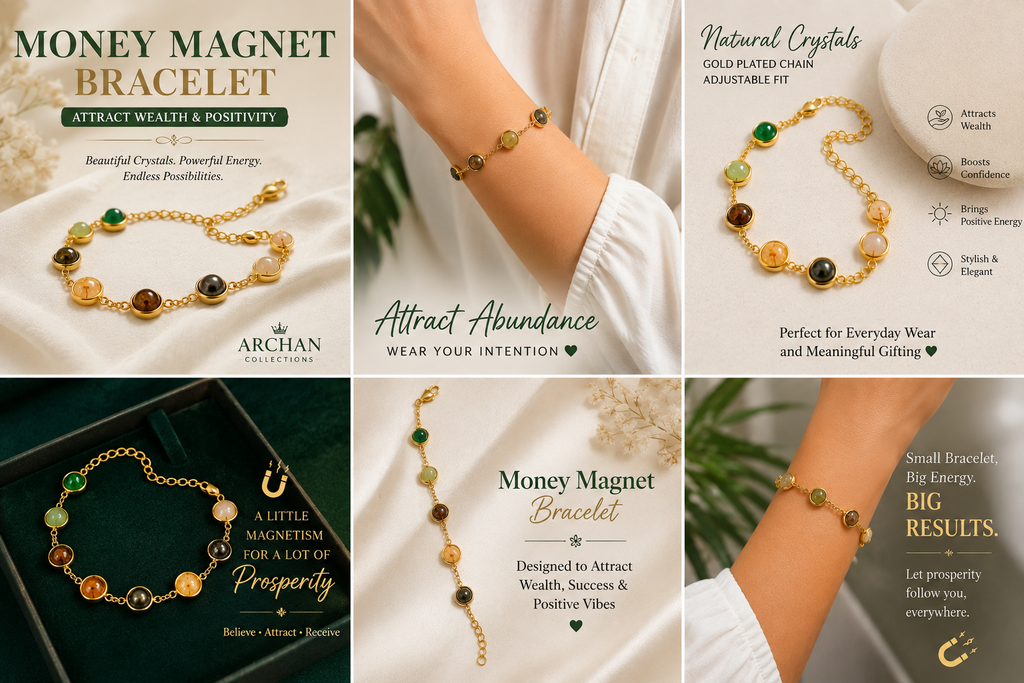 Money Magnet Crystal Bracelet for Women – Gold-Plated Natural Gemstone Wealth Bracelet