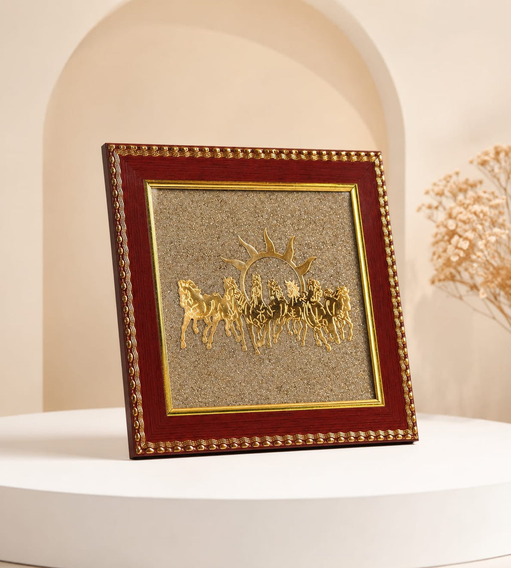 7 Horses on Raw Pyrite Frame | 7.5 Inch Premium Vastu wall decor for home & office