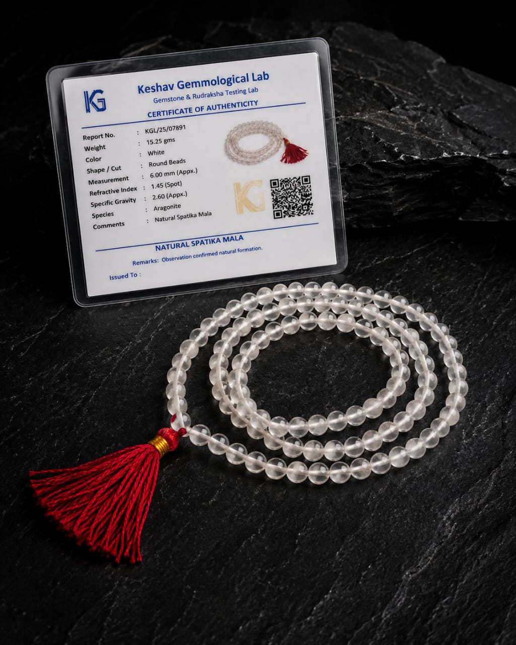 "Natural Spatika Mala 108 Beads – Original Sphatik Crystal Prayer Mala for Meditation & Chanting"
