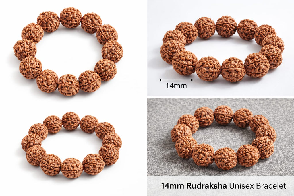 Natural 5 Mukhi Rudraksha Bracelet | 14mm Unisex Elastic Bead Wristlet