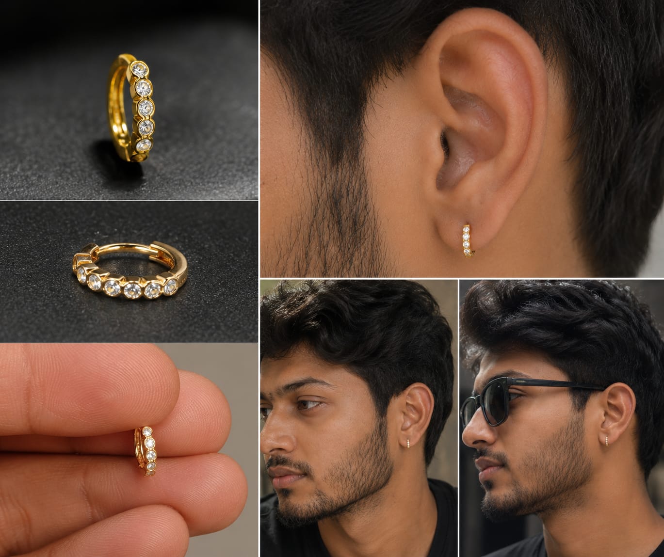 Microgold Diamond Stud Hoop Earring for Men | Premium Gold Finish
