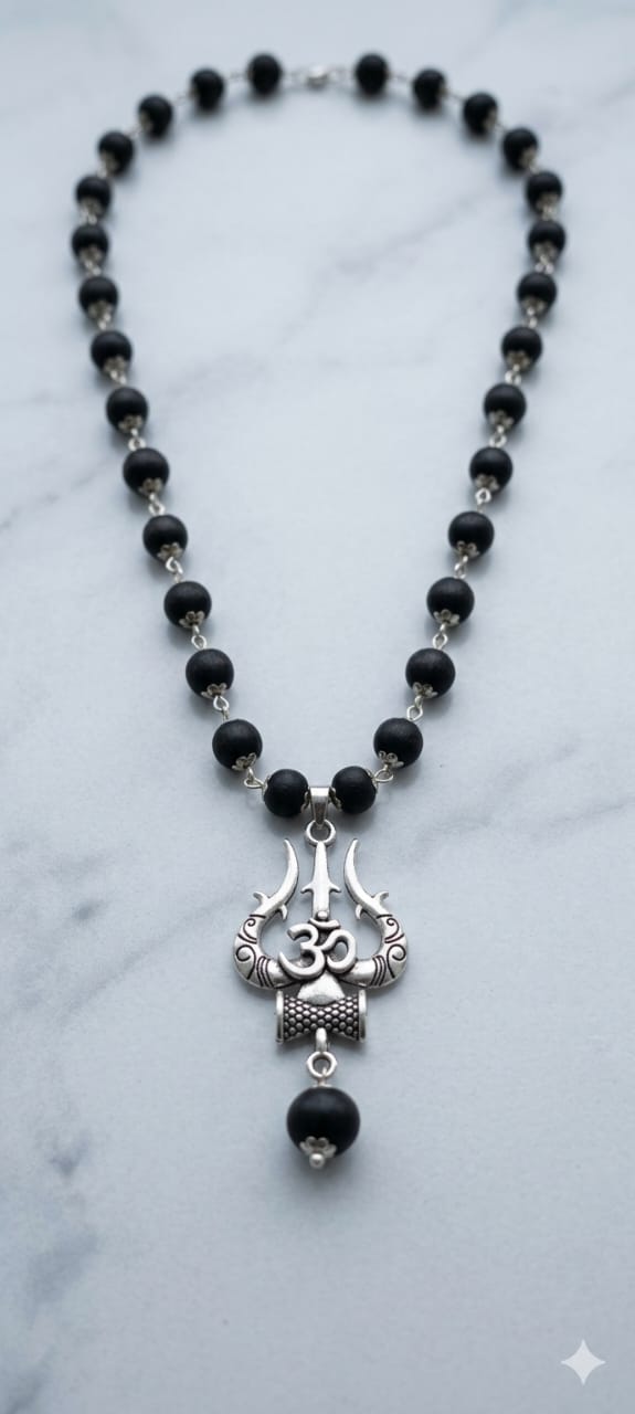 Divine Trishul Om Pendant Necklace – Sacred Shiva Symbol Jewellery 8mm