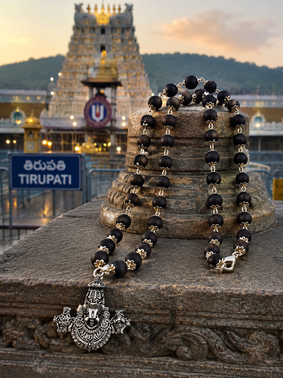 "8mm Karungali Balaji Mala with Silver Caps – Tirupati Balaji Prayer Beads for Men & Women"