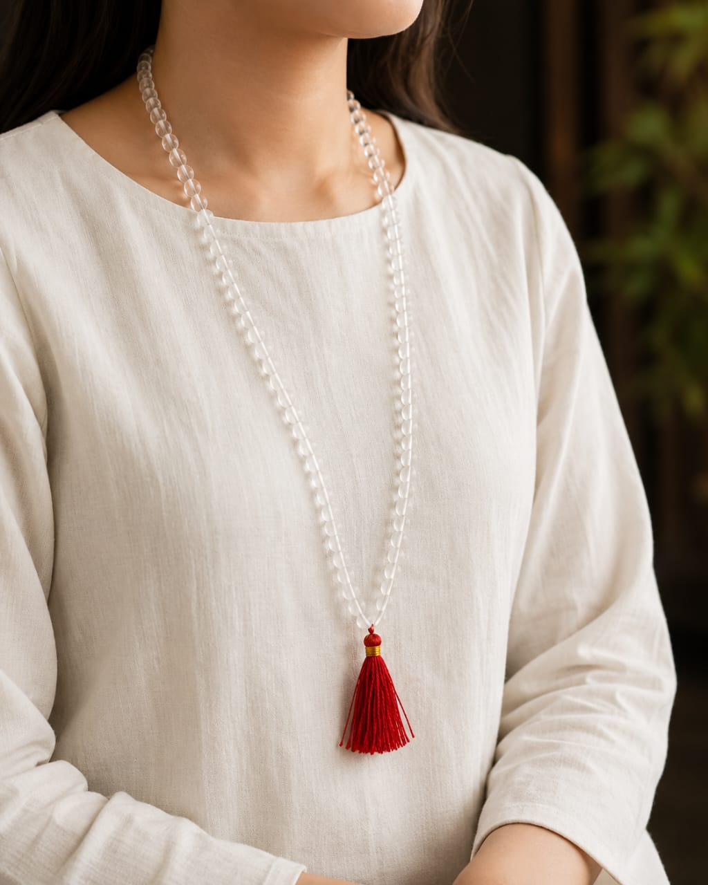 "Natural Spatika Mala 108 Beads – Original Sphatik Crystal Prayer Mala for Meditation & Chanting"