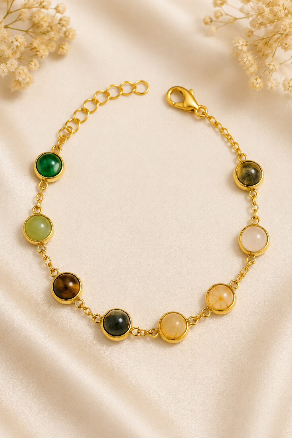 Money Magnet Crystal Bracelet for Women – Gold-Plated Natural Gemstone Wealth Bracelet