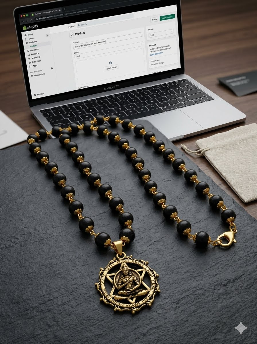Premium Gold-Plated Karungali Wood Bead Mala with Sacred HANUMAN Meditating Deity Shatkona Star Pendant | Spiritual Protection Necklace