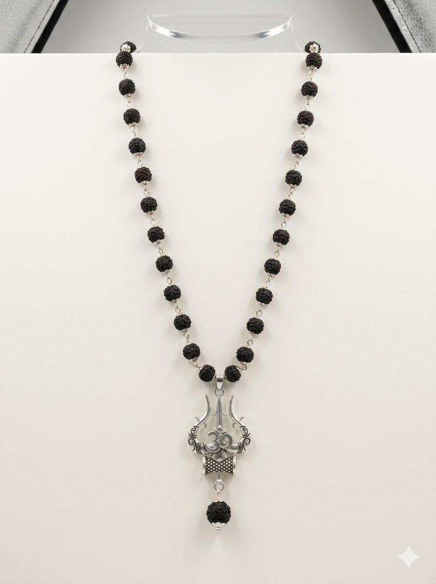 Divine Trishul Om Pendant Necklace – Sacred Shiva Symbol Jewellery 8mm