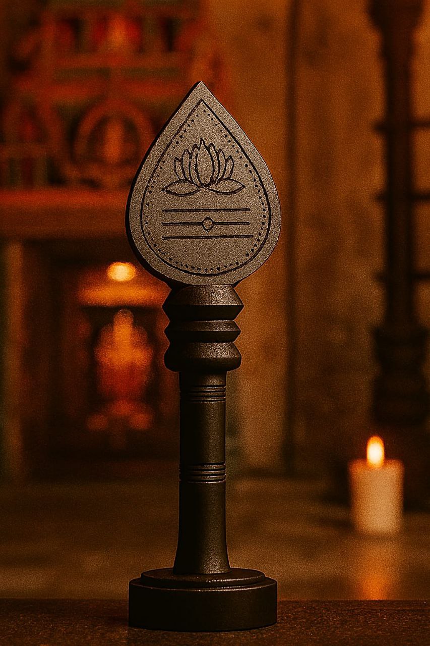 Lotus Symbol Idol for Home Temple – Spiritual Carved Black Statue