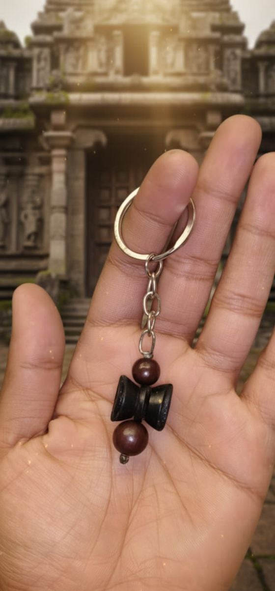 Handmade Damru Keychain – Spiritual Wooden Charm