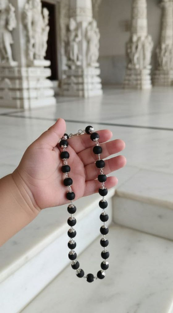 Black Bead Mala for Men & Women – Handmade Silver Chain Design